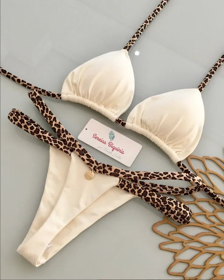 Print Sexy Bikini-Set – Y2K Neckholder & Lace-Up Design